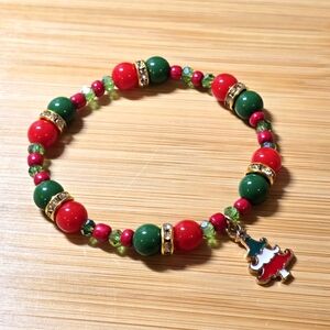 Handmade Christmas Beaded Bracelet Crystals Seed Beads Enamel Tree Charm